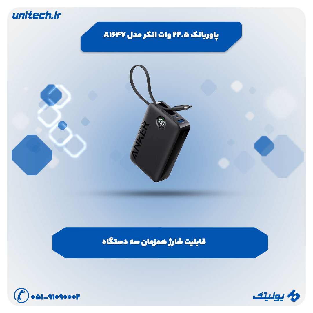 پاوربانک فست شارژ انکر مدل A1647 ظرفیت 20000 میلی آمپر ساعت