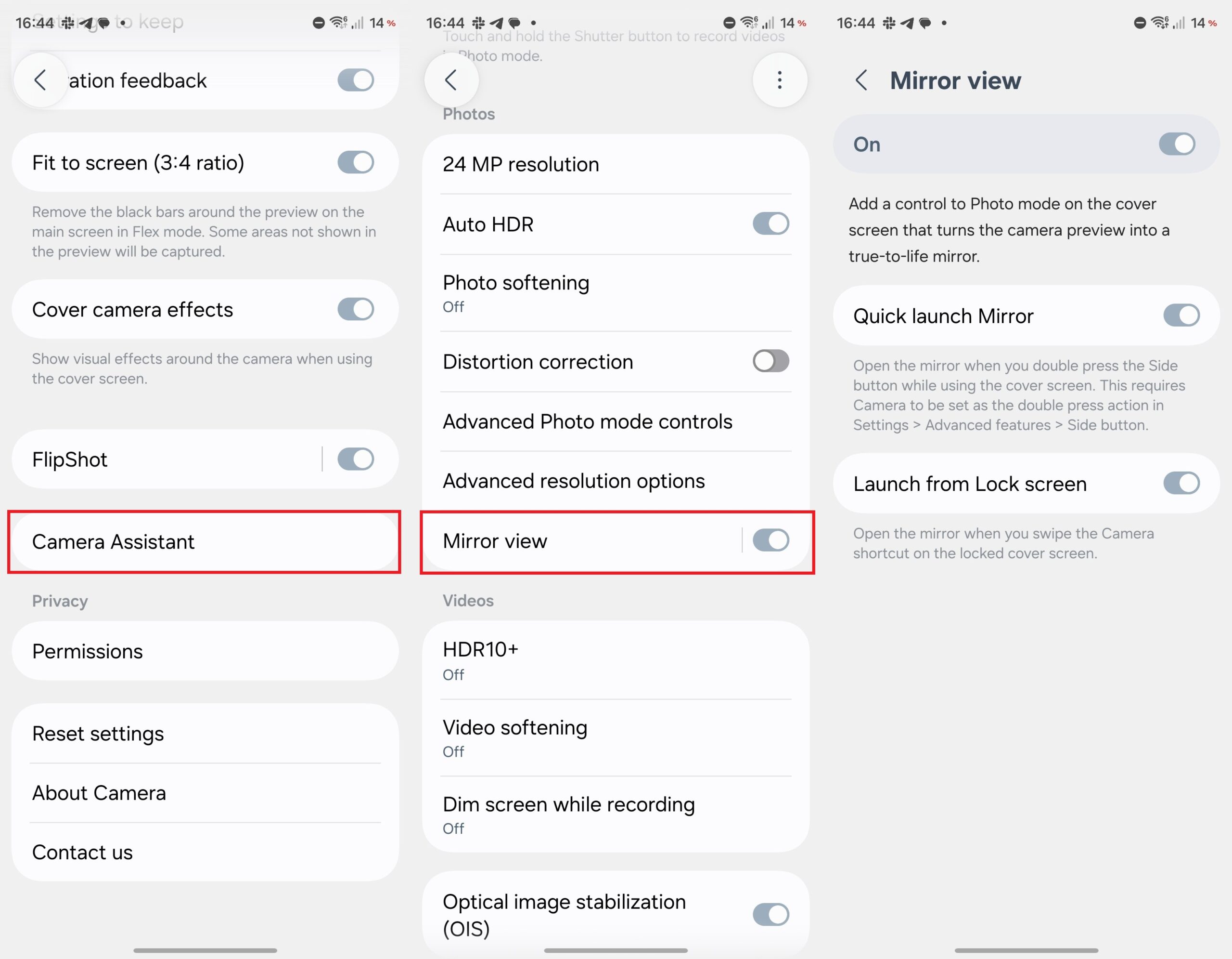 Steps to enable Mirror view on a Galaxy Z Flip 8