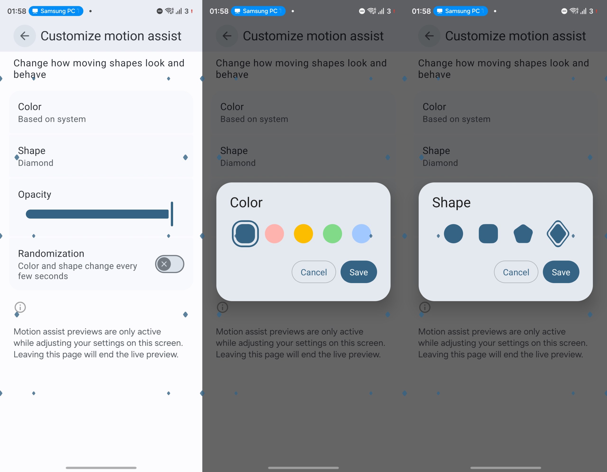 Motion Assist customization options on One UI 9
