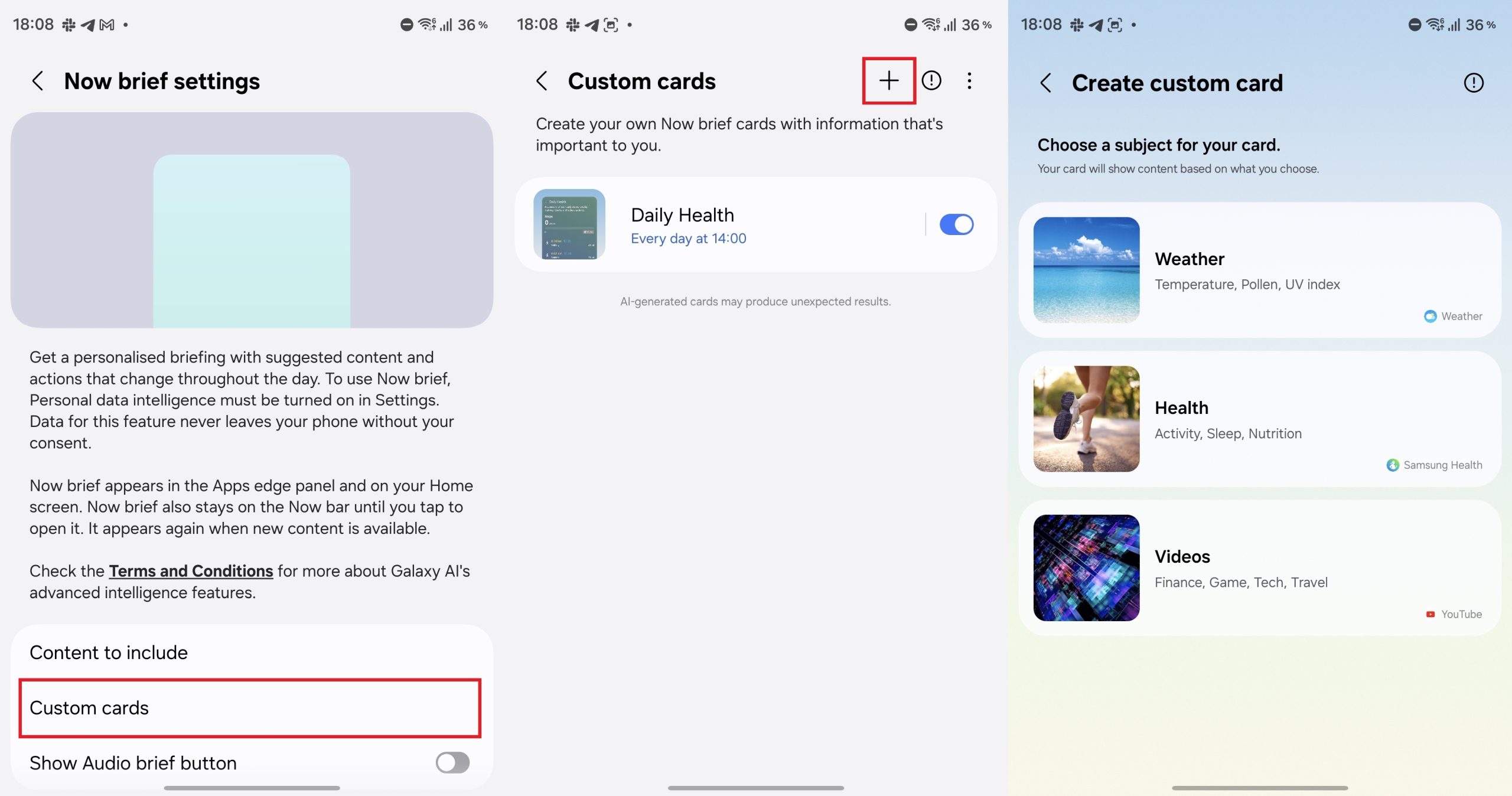 Creating Now Brief custom cards on Galaxy Z Fold 8