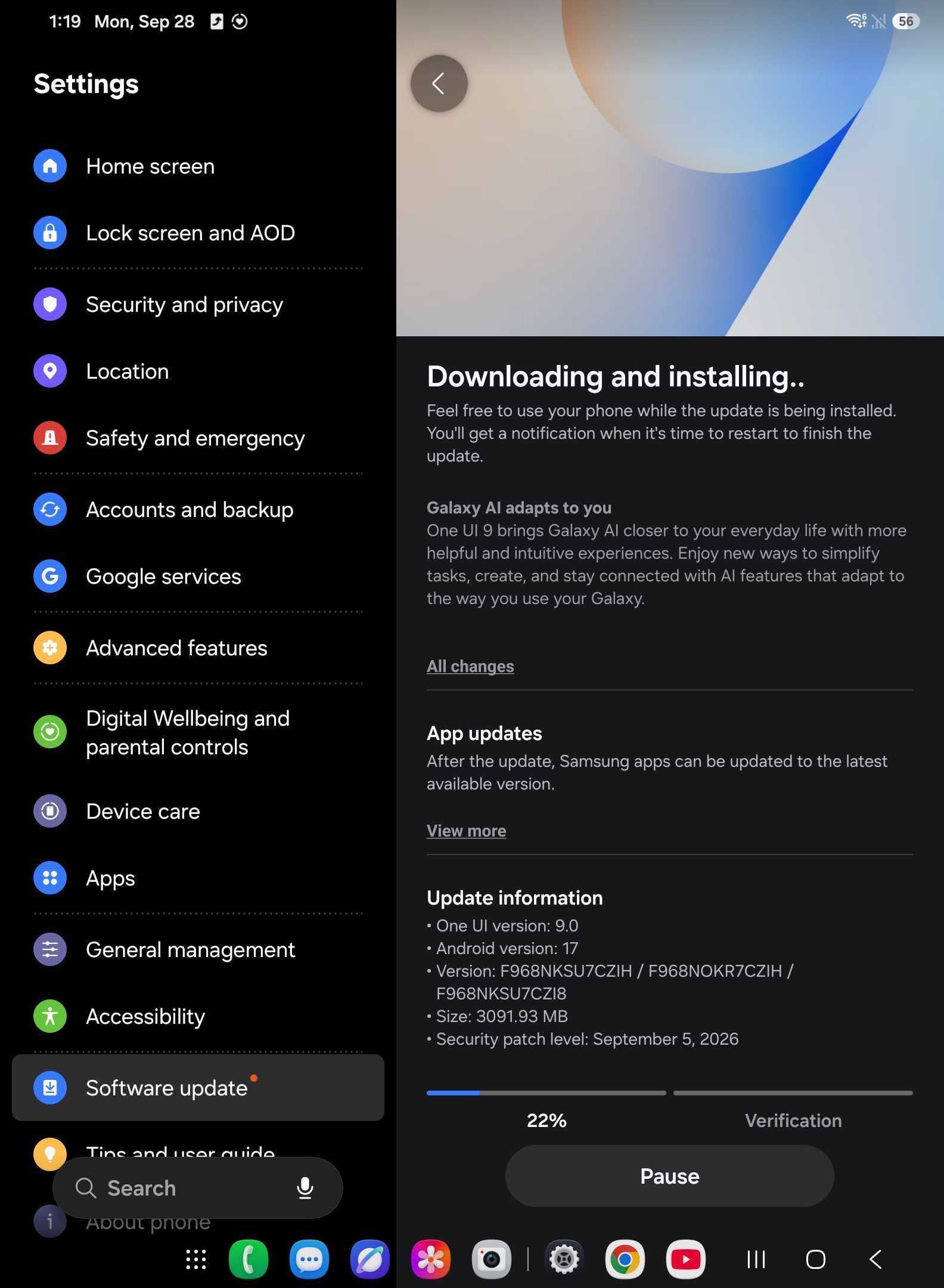 Samsung Galaxy Z TriFold One UI 9.0 (Android 17) Update
