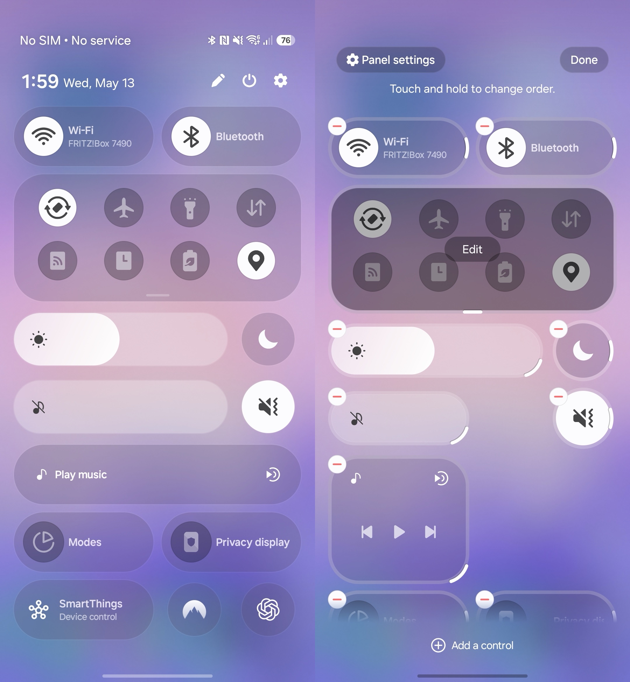 Samsung One UI 9.0 Quick Panel UI Design Size Adjustment Options