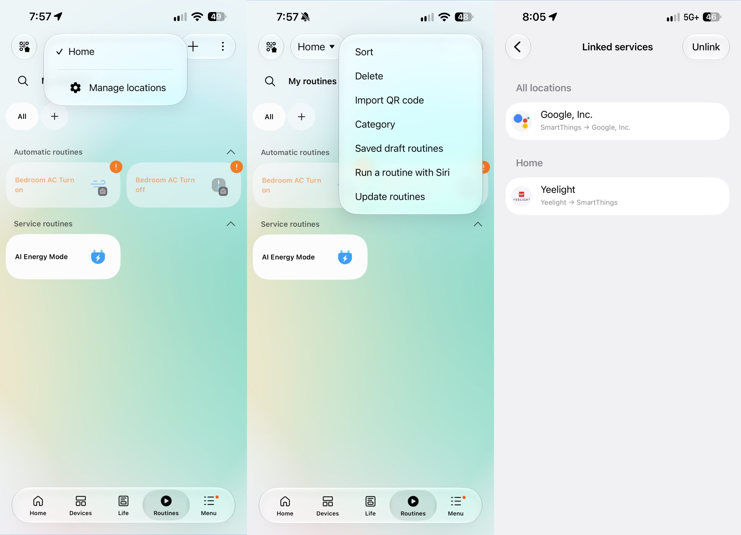 Samsung SmartThings UI Redesign September 2026 Routines Sort Linked Services