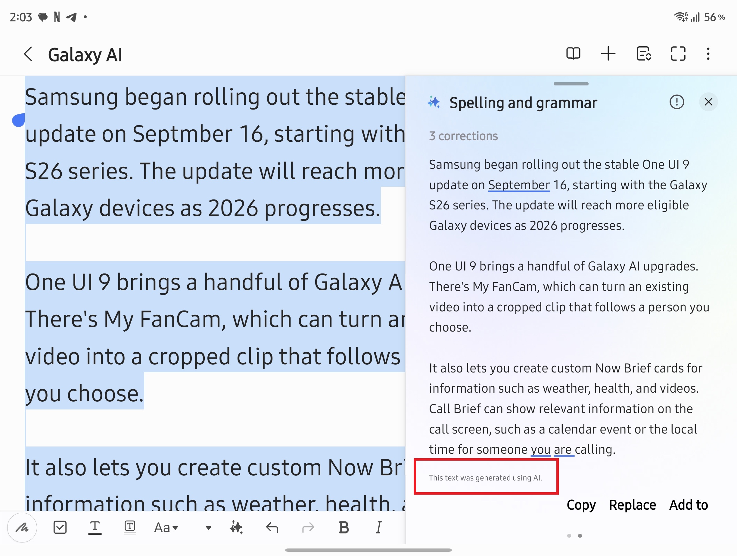 AI watermark in Samsung Notes