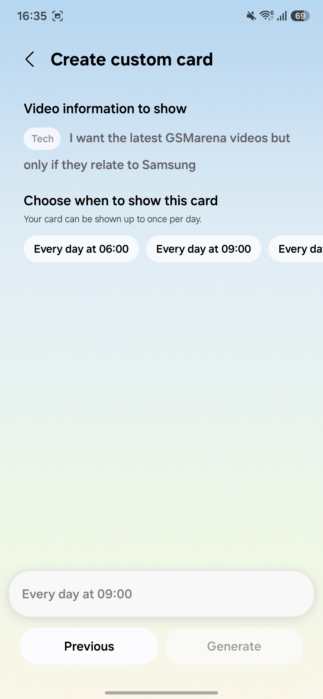 Creating custom Now Brief Cards on the Galaxy S26 FE