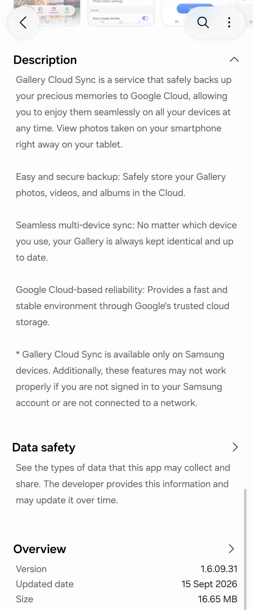 Samsung updated the Gallery Cloud Sync app to support backing up photos and videos to Google Photos