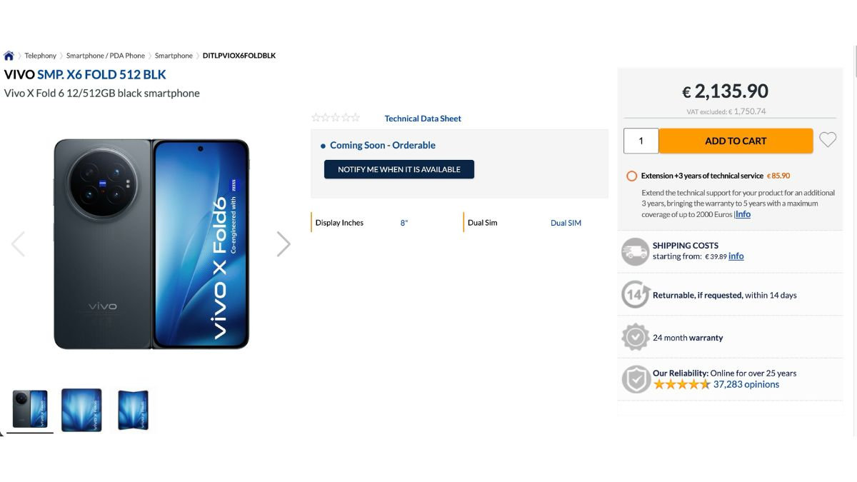 vivo X Fold6 listing in Europe
