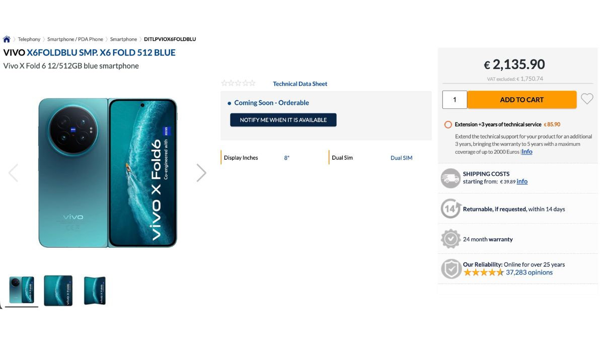 vivo X Fold6 listing in Europe