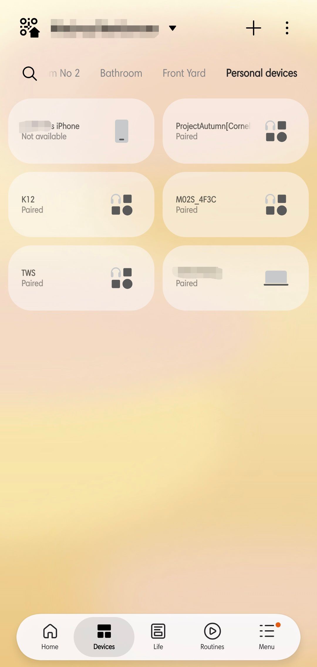 Devices and routines tabs